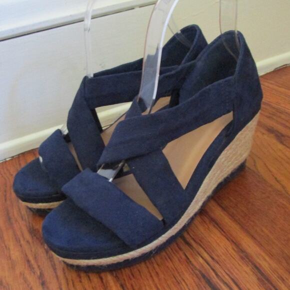 Royal Blue Wedge Espadrille Sandals Size 7 Strappy Open Toe 3in Heel Bohochic - Picture 4 of 16